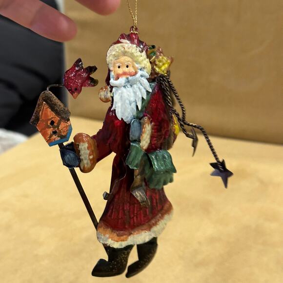 Santa Claus Christmas Tree Ornament Metal Tin Pieced Classic Old Fashioned - Picture 8 of 9